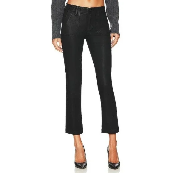 Paige Straight Ankle Mayslie Black Fog Luxe Coated Jeans Size 25 NWOT - Picture 2 of 12